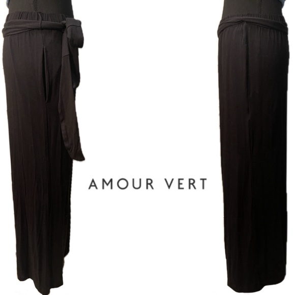 NWT Amour Vert Rowan Black Belted Wide Leg Cotton Knit Casual Pants Women’s XS/S - Picture 3 of 10